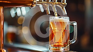 Frosted Beer Mug Filled With Golden Beer And Topped With A White Foam Sitting On A Bar Counter