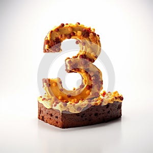 Number 3 Cake With Precisionism Influence On White Background photo