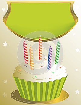 Frosted birthday cupcake with placard