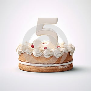 Frosted Cake With Numerals Five In Pbr Style photo