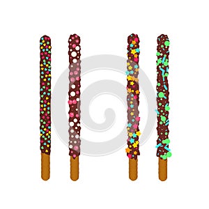Frosted chocolate chip cookie sticks in sprinkles