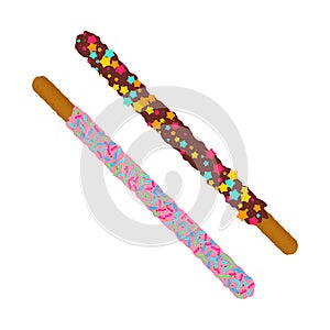 Frosted chocolate chip cookie sticks in sprinkles