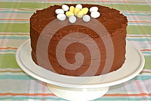 Frosted Chocolate fudge Layer Easter Cake homemade