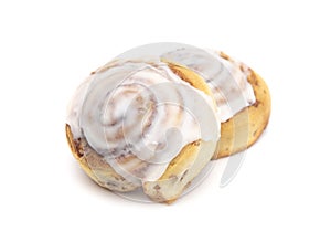 Frosted Cinnamon Rolls on a White Background