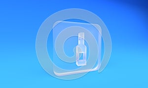 Frosted glass Glass bottle of vodka icon isolated on blue background. Square frosted glass button. 3D render