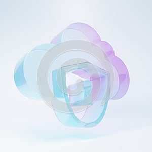 Frosted glass Cloud and shield icon isolated on white background. Cloud storage data protection. Security, safety
