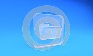 Frosted glass Folder icon isolated on blue background. Square frosted glass button. 3D render illustration