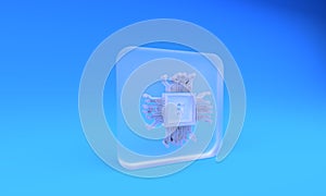 Frosted glass Processor chip with dollar icon isolated on blue background. CPU, central processing unit, microchip