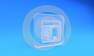 Frosted glass Software, web developer programming code icon isolated on blue background. Javascript computer script