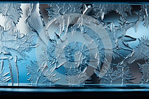 Frosted glass texture with elegant frost patterns from above for design and background