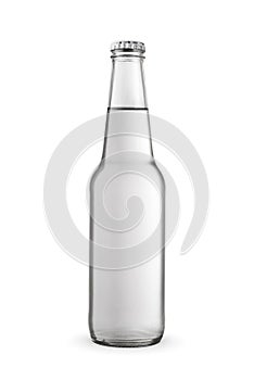 Frosted glass transparent bottle of water isolated on a white