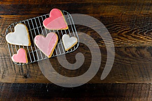 Frosted Heart Cookies with Copy Space to Right