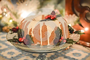 Frosted Holiday Bundt Cake on Platter