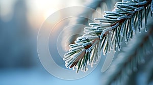 Frosted Pine Branch in Winter Sunlight tree needle