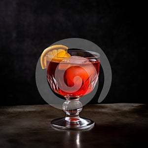 Frosted rim Negroni cocktail with Campari and sweet vermouth