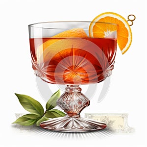 Frosted rim Negroni cocktail with Campari and sweet vermouth