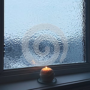 Frosted window and candle light