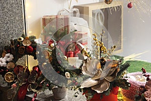 Frosted window with Christmas decoration