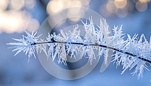 Frosty branches on a tree in the winter with sunrice