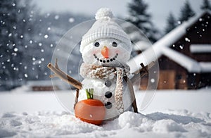 Frosty Delight: Whimsical Snowman in Winter Wonderland