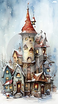 Frosty Fairytale Town: A Winter Wonderland of Cute Houses and Cl