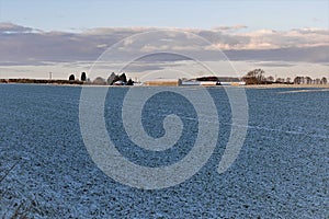 Frosty farmland dawn panoramic 2, in February