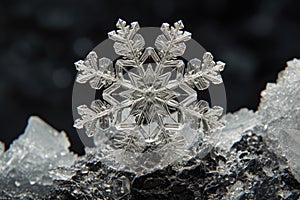 Frosty Intricacies: Macro Snowflake Portrait.