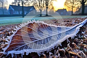 frosty leaf edges on a winter morning