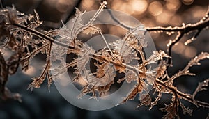 Frosty leaf on pine tree in winter generated by AI