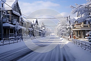 Frosty morning charm in a residential neighborhood evoking a peaceful winter scene