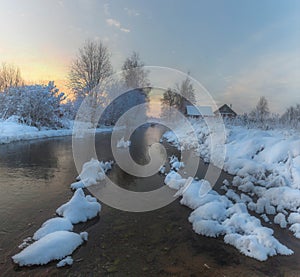 Frosty morning on a forest stream