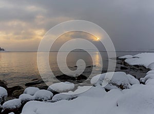 Frosty morning on lake Ladoga