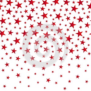 Falling red stars on a seamless white background. Vector illustration