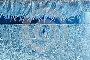 Frosty pattern on transparent background. Blue backdrop Cold weather