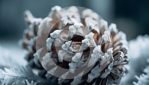 Frosty pine cone winter frozen decoration generated by AI