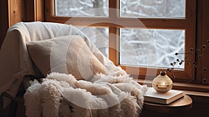 Frosty Princess: A Cozy Wintry Scene Through Dimly Lit Windows