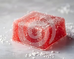 Glossy Red Gummy Candy with Sugar Crystals Macro Shot