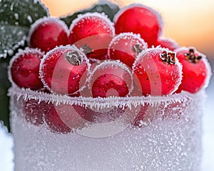 Frosty red berries in winter photo