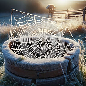 Frosty Spider Web on a Cold Winter Morning