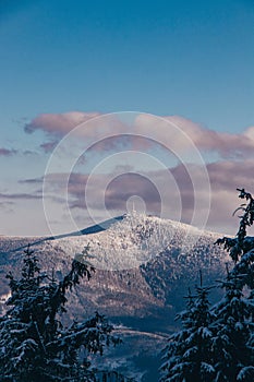 Frosty start of the day at the radio transmitter on Lysa Hora, the highest mountain in the Beskydy Mountains. Ice crust on the