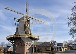 Frosty tradtional Dutch windmill of Markelo in winter