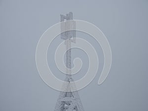 Frosty triangulation station on the mountain top