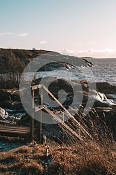 Winter landscape of a rocky seacoast