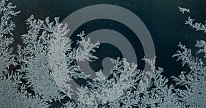 Frosty winter background, ice crystals on glass