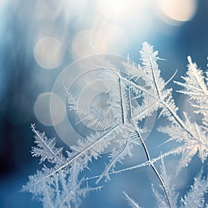 Frosty winter background with snow crystals, AI