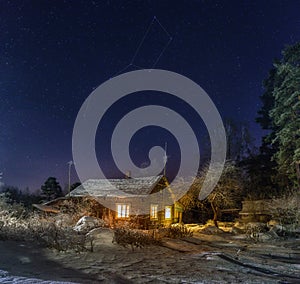 Frosty winter in a Russian village.