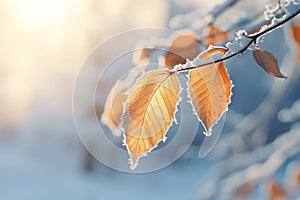 Frosty Winter Wonderland: A Stunning View of Snow-Covered Leaves