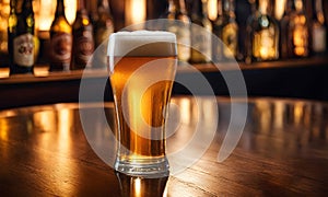 Frothy beer being poured into a chilled glass