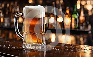 Frothy beer being poured into a chilled glass