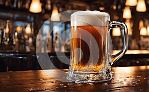 Frothy beer being poured into a chilled glass